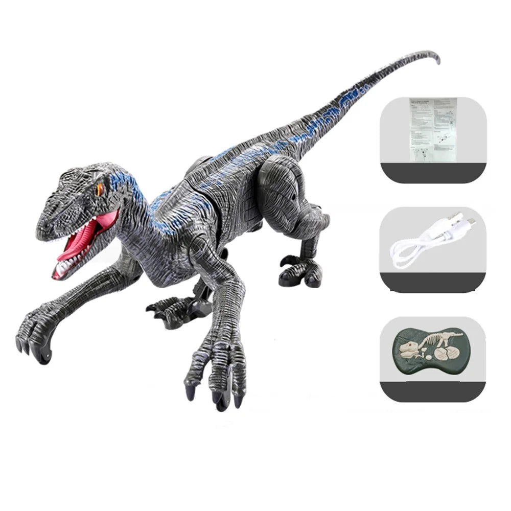 Electrical Dinosaur 2.4G Remote Control Walking Light Sound Velociraptor Model Toy Boys Children Gift - Blue - 1