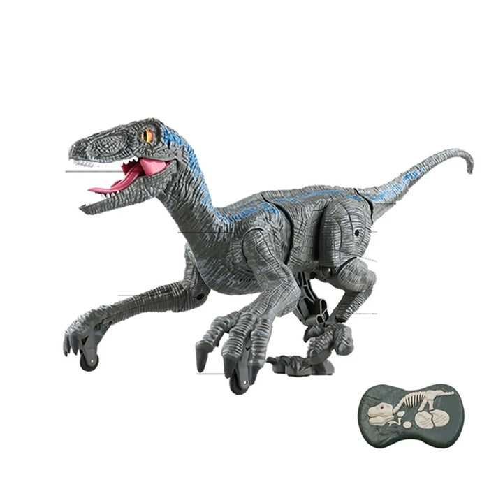 Electrical Dinosaur 2.4G Remote Control Walking Light Sound Velociraptor Model Toy Boys Children Gift - Blue - 2