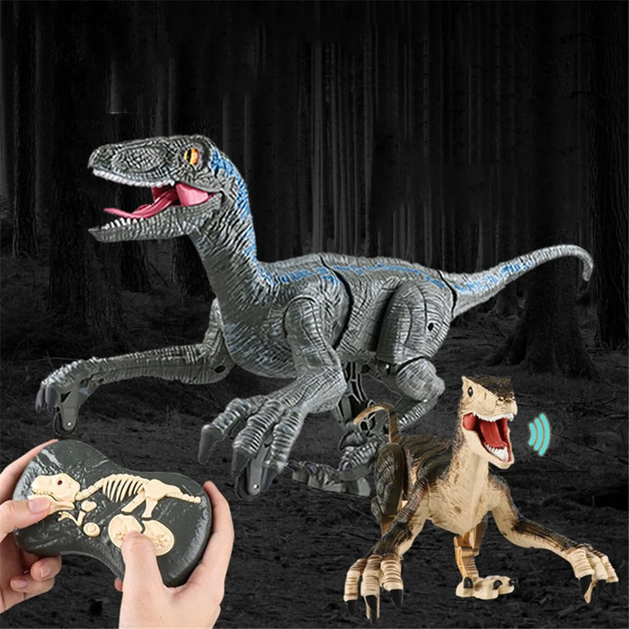 Electrical Dinosaur 2.4G Remote Control Walking Light Sound Velociraptor Model Toy Boys Children Gift - Blue - 3