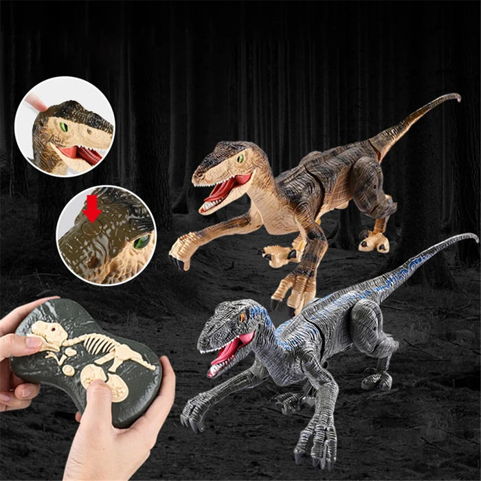 Electrical Dinosaur 2.4G Remote Control Walking Light Sound Velociraptor Model Toy Boys Children Gift - Blue - 4