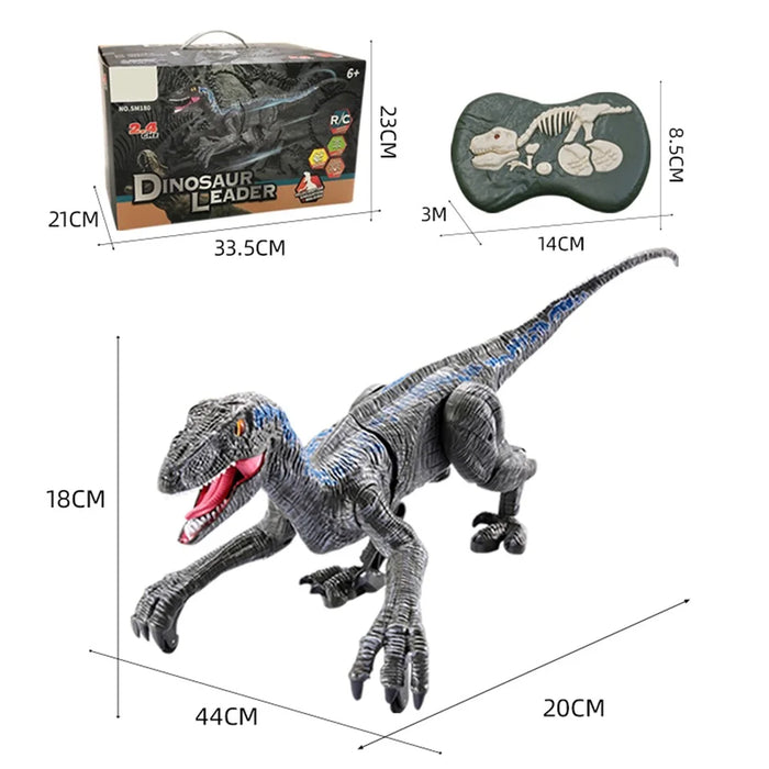 Electrical Dinosaur 2.4G Remote Control Walking Light Sound Velociraptor Model Toy Boys Children Gift - Blue - 6