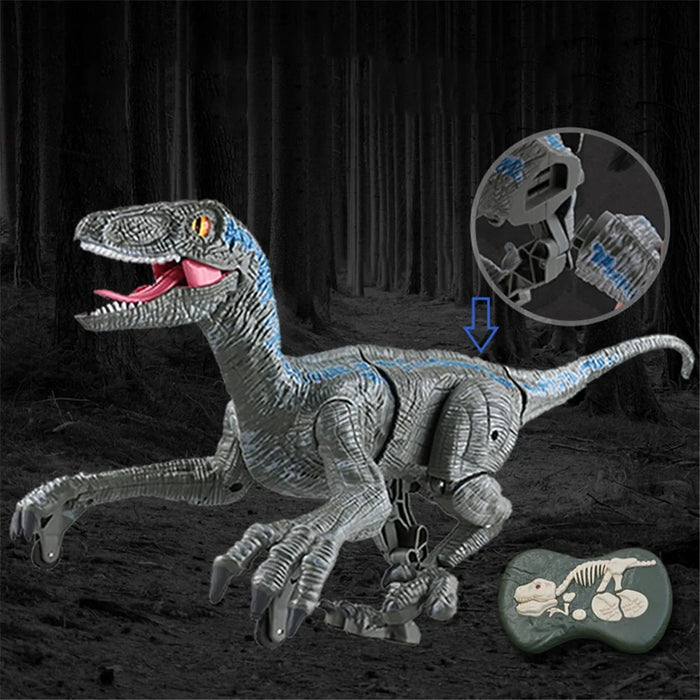 Electrical Dinosaur 2.4G Remote Control Walking Light Sound Velociraptor Model Toy Boys Children Gift - Blue - 7