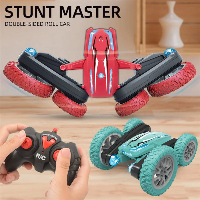 Double-sided Rotating Deformation Stunt 2.4G RC Car Children Boys Remote Control Light Music Car Toy - Red - 3