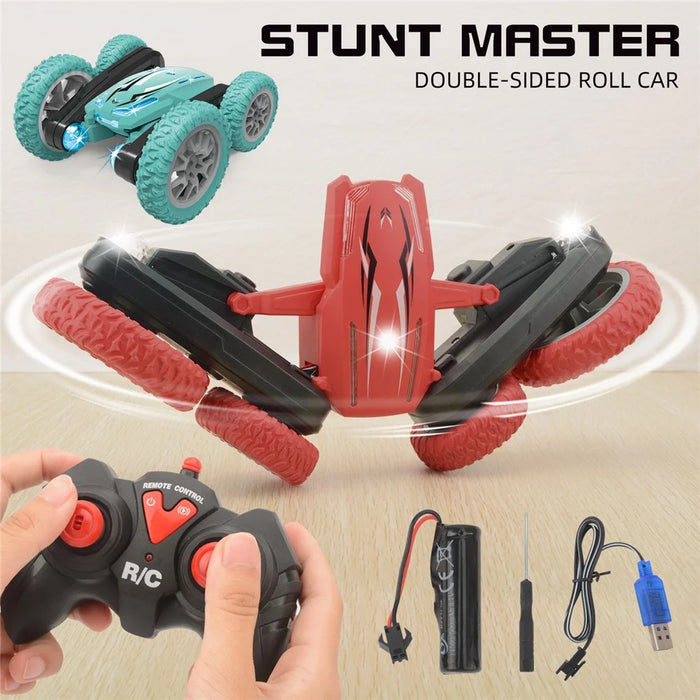 Double-sided Rotating Deformation Stunt 2.4G RC Car Children Boys Remote Control Light Music Car Toy - Red - 4