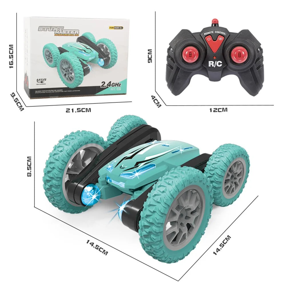 Double-sided Rotating Deformation Stunt 2.4G RC Car Children Boys Remote Control Light Music Car Toy - Red - 7
