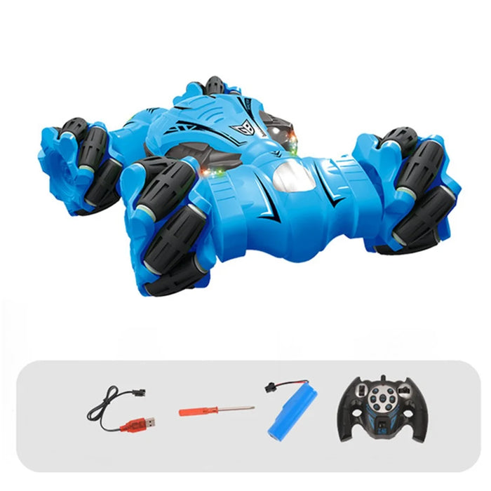 YL-51 2.4GHz 4WD RC Car Music Light Stunt Twist Deformation Off-road Remote Control Car Children Boys Toy Gift - Blue - 1