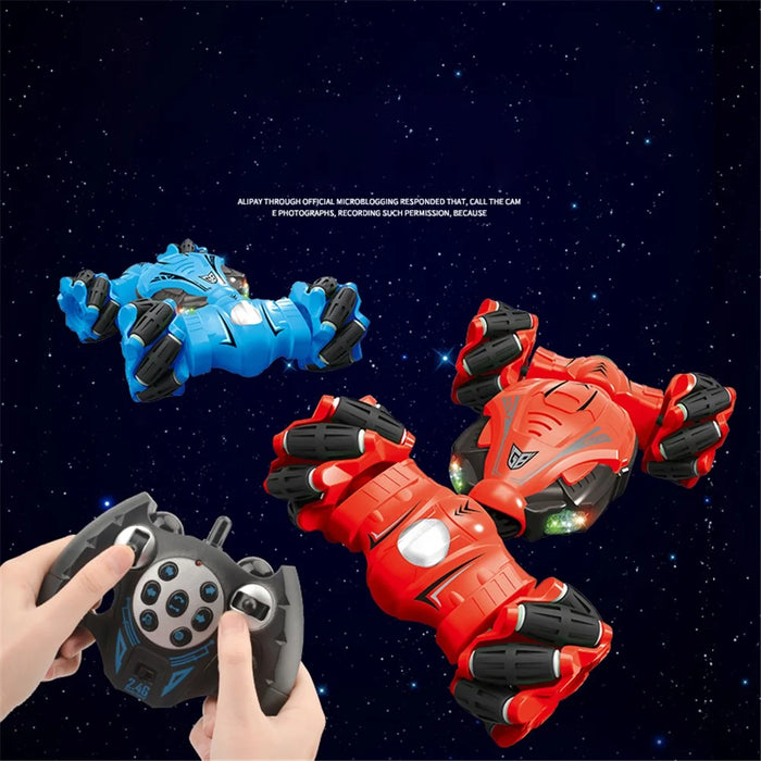 YL-51 2.4GHz 4WD RC Car Music Light Stunt Twist Deformation Off-road Remote Control Car Children Boys Toy Gift - Blue - 4
