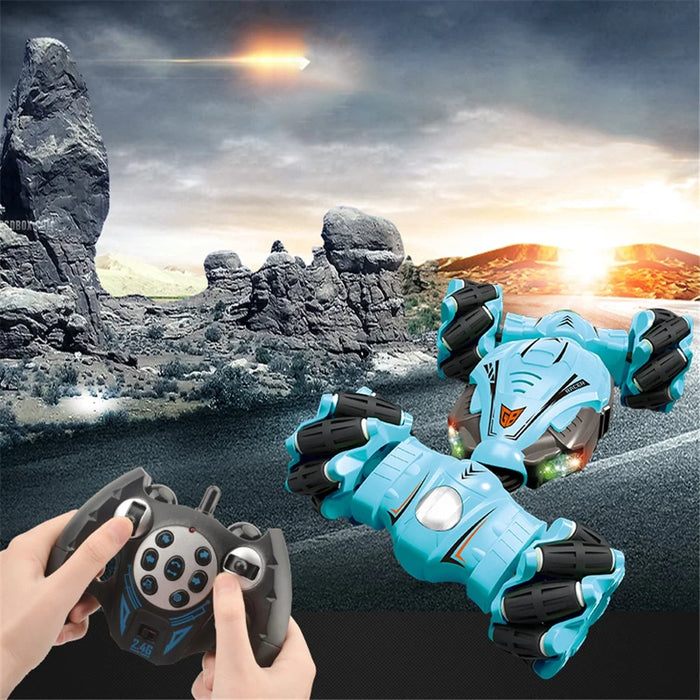 YL-51 2.4GHz 4WD RC Car Music Light Stunt Twist Deformation Off-road Remote Control Car Children Boys Toy Gift - Blue - 5