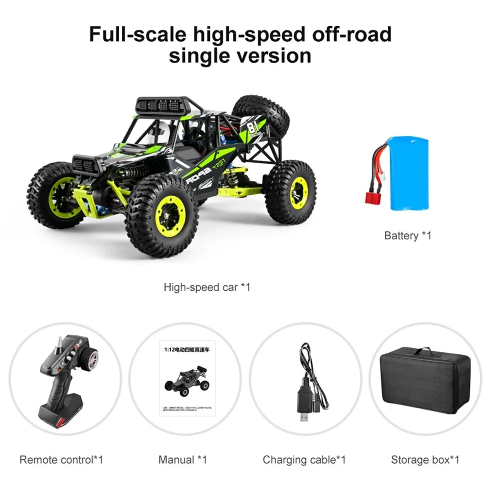 2026 1:12 Scale RC Car All Terrain 50KM/H 2.4GHz Remote Control High Speed Electric Vehicle Waterproof Off-Road Truck with 1 Battery - Green - 2