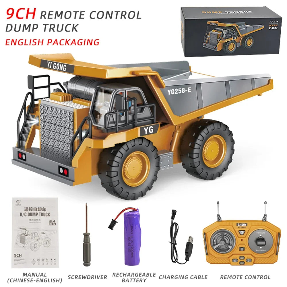 BC1043 1/24 Alloy Dump Truck 9-Channel 2.4G RC Construction Vehicle Truck Toys for Children - 1