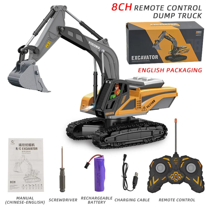 BC1051 8-Channel RC Excavator 1/22 Scale Remote Control Excavator Alloy Construction Vehicle Tractor Toys for Boys and Girls - 1