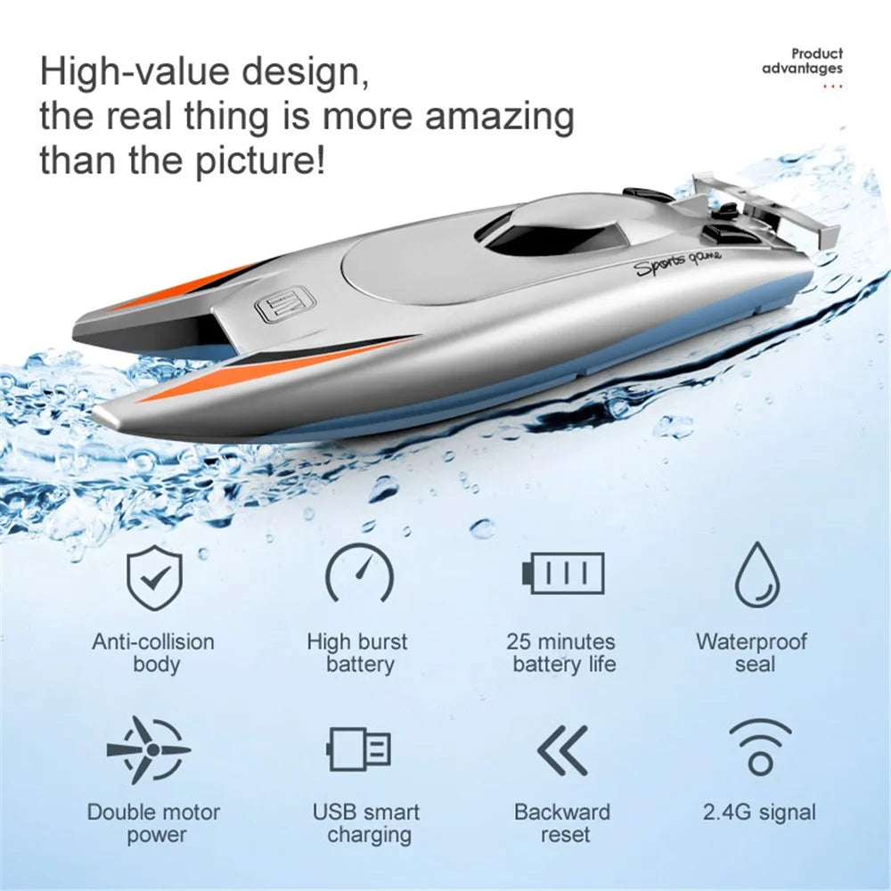 805 2.4G 30Km/h High Speed Remote Control Racing Boat Dual Motor RC Boat for Kids Adults, with 2 Batteries - Black - 4