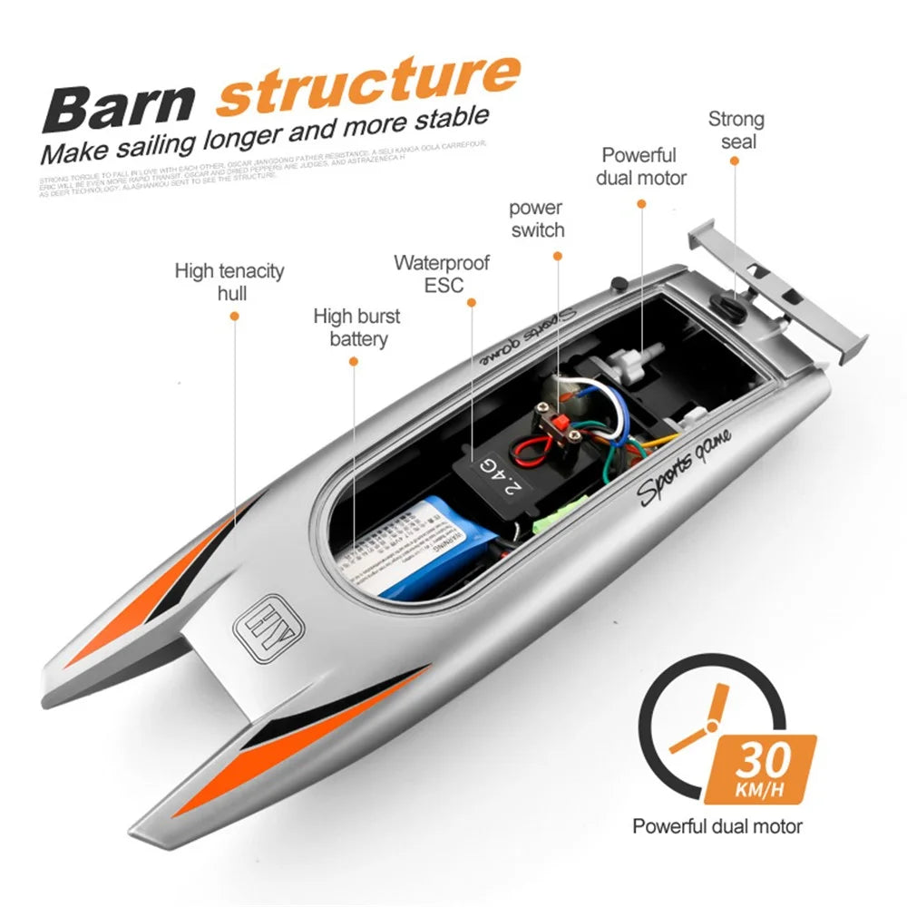 805 2.4G 30Km/h High Speed Remote Control Racing Boat Dual Motor RC Boat for Kids Adults, with 2 Batteries - Black - 7