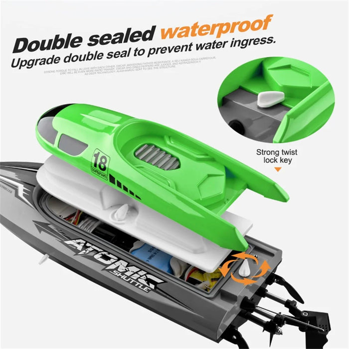 601 5-Channel 2.4GHz Remote Control Speedboat 30Km/h High-Speed Boat Water Cooling Capsize Recovery RC Boat for Adults and Kids (Dual Batteries) - Green - 3