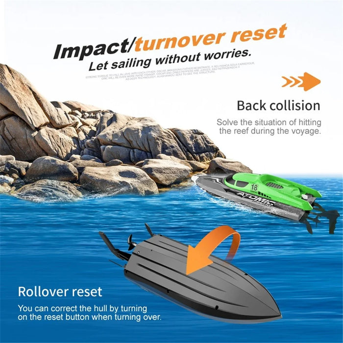 601 5-Channel 2.4GHz Remote Control Speedboat 30Km/h High-Speed Boat Water Cooling Capsize Recovery RC Boat for Adults and Kids (Dual Batteries) - Green - 5