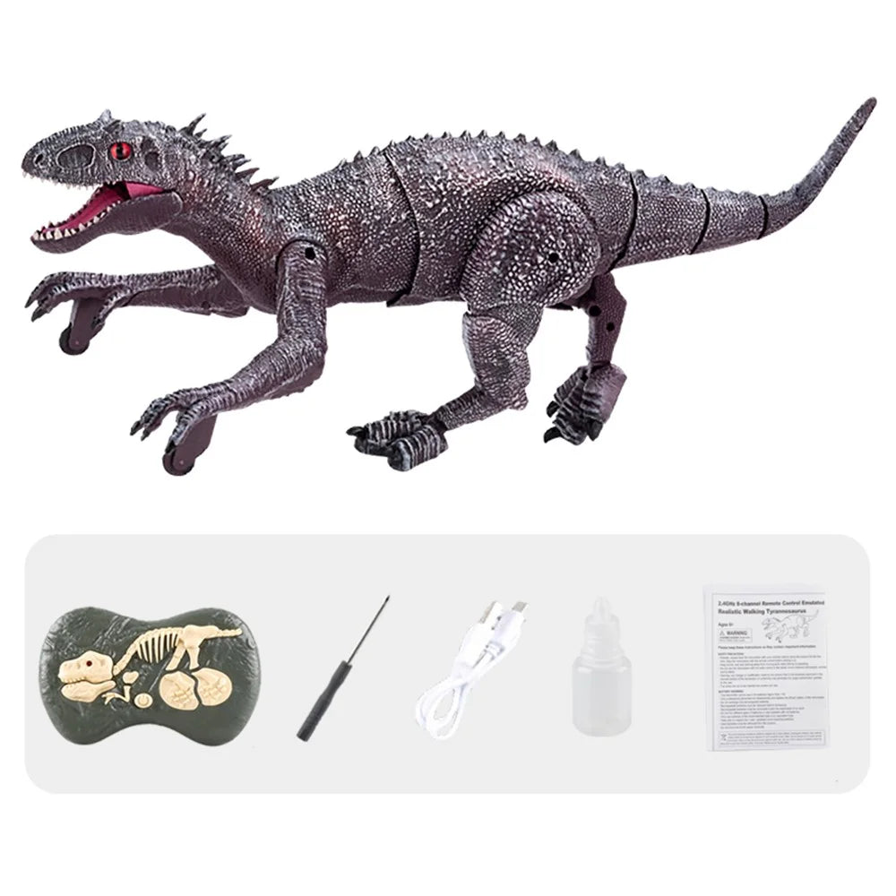 SM190 2.4G 8 Channel RC Walking Dinosaur Toy for Kids Simulation Tyrannosaurus Electric Robot Dinosaur with LED Lights, Sounds, Spray, Dinosaur Toys for Boys and Girls - Grey / Red - 1