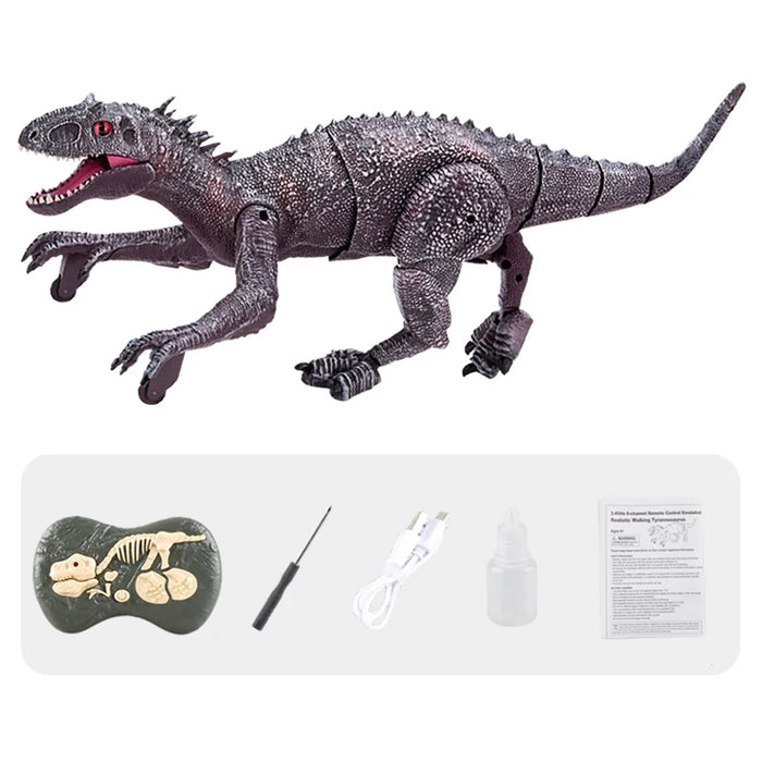 SM190 2.4G 8 Channel RC Walking Dinosaur Toy for Kids Simulation Tyrannosaurus Electric Robot Dinosaur with LED Lights, Sounds, Spray, Dinosaur Toys for Boys and Girls - Grey / Red - 1