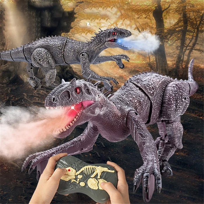 SM190 2.4G 8 Channel RC Walking Dinosaur Toy for Kids Simulation Tyrannosaurus Electric Robot Dinosaur with LED Lights, Sounds, Spray, Dinosaur Toys for Boys and Girls - Grey / Red - 2