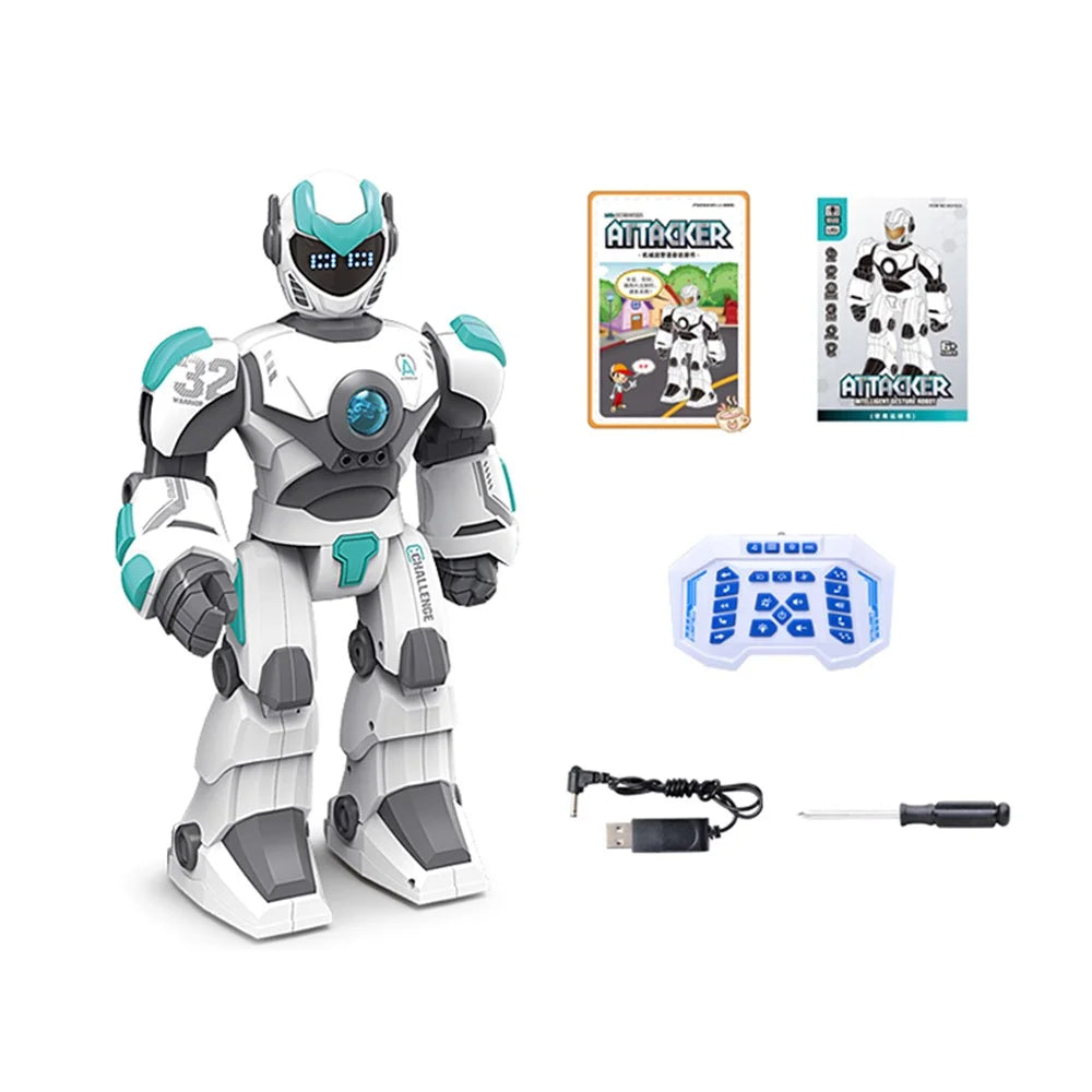 BG1532 2.4G RC Robot Intelligent Voice / Gesture Sensing Control Programmable Robot Model Toy with LED Light for Children - White - 1