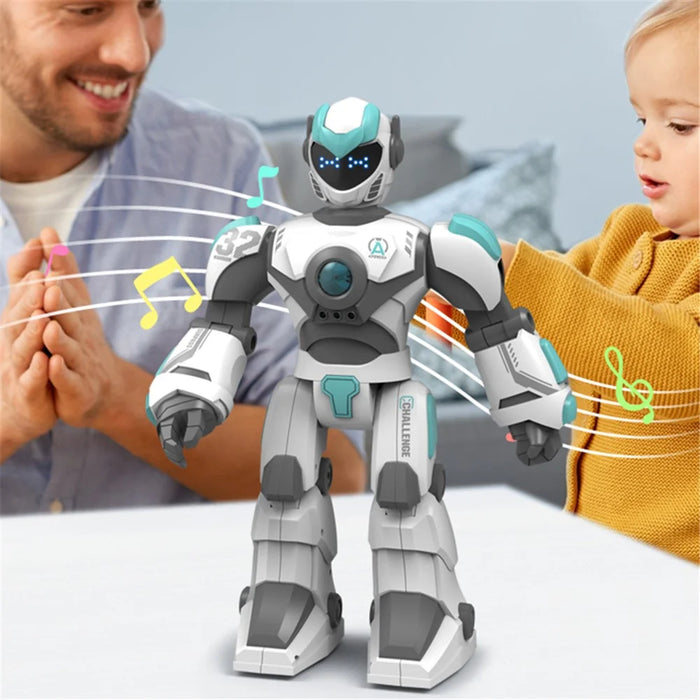 BG1532 2.4G RC Robot Intelligent Voice / Gesture Sensing Control Programmable Robot Model Toy with LED Light for Children - White - 3