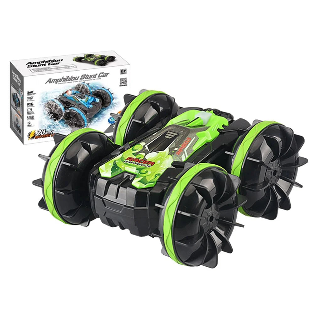YL-74 2.4GHz RC Car Stunt Tumbling Rotation Amphibious Off-road Remote Control Car Children Boys Toy Gift - Green - 1