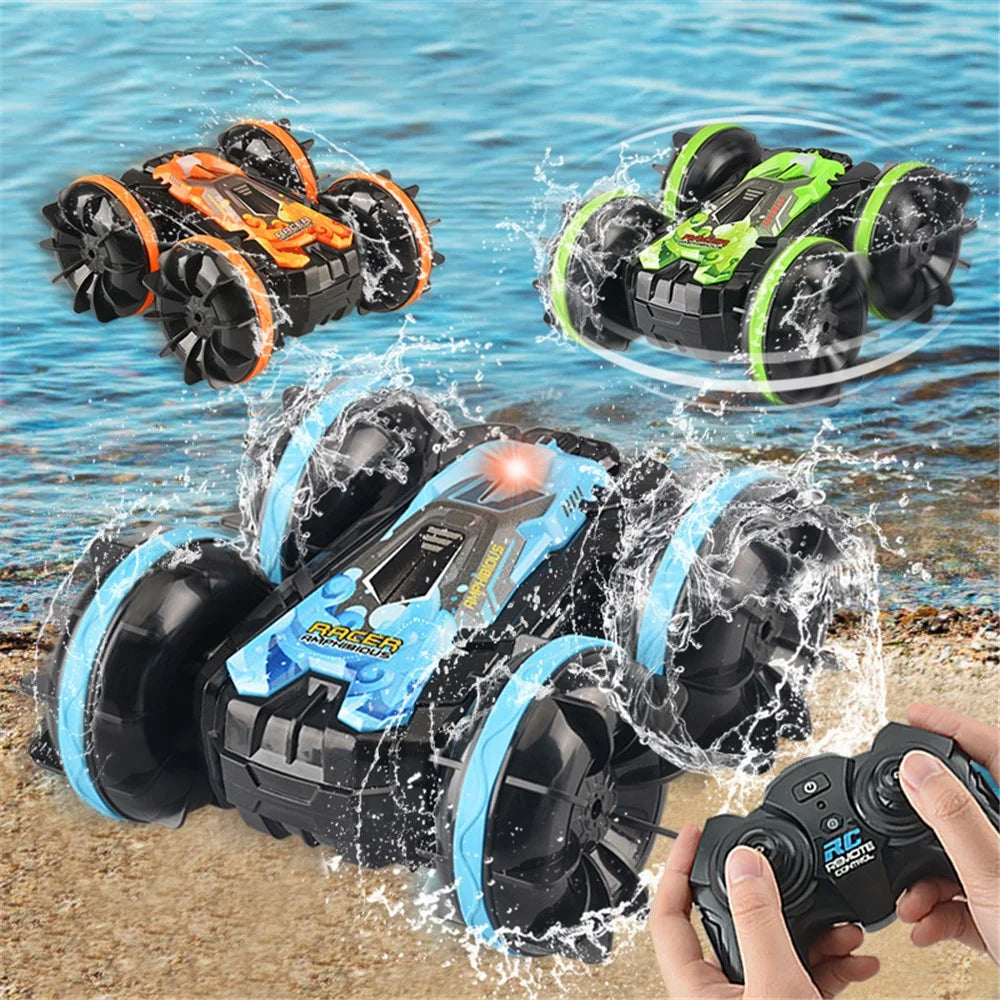 YL-74 2.4GHz RC Car Stunt Tumbling Rotation Amphibious Off-road Remote Control Car Children Boys Toy Gift - Green - 2