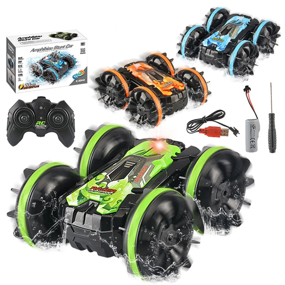 YL-74 2.4GHz RC Car Stunt Tumbling Rotation Amphibious Off-road Remote Control Car Children Boys Toy Gift - Green - 6