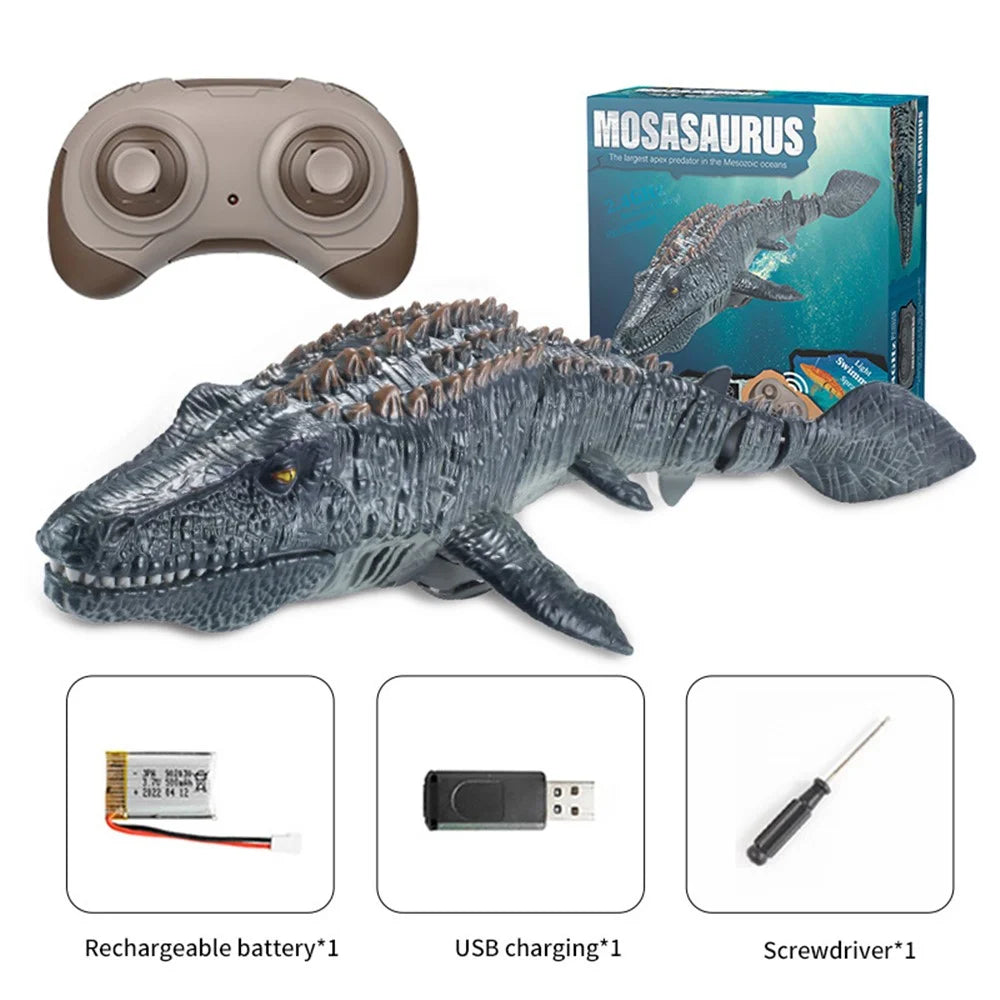 Summer High-speed Mosasaurus Boat Toy Waterproof Electric Simulation Crocodile Remote Control Boat with Dual Motors for Children - Grey - 1