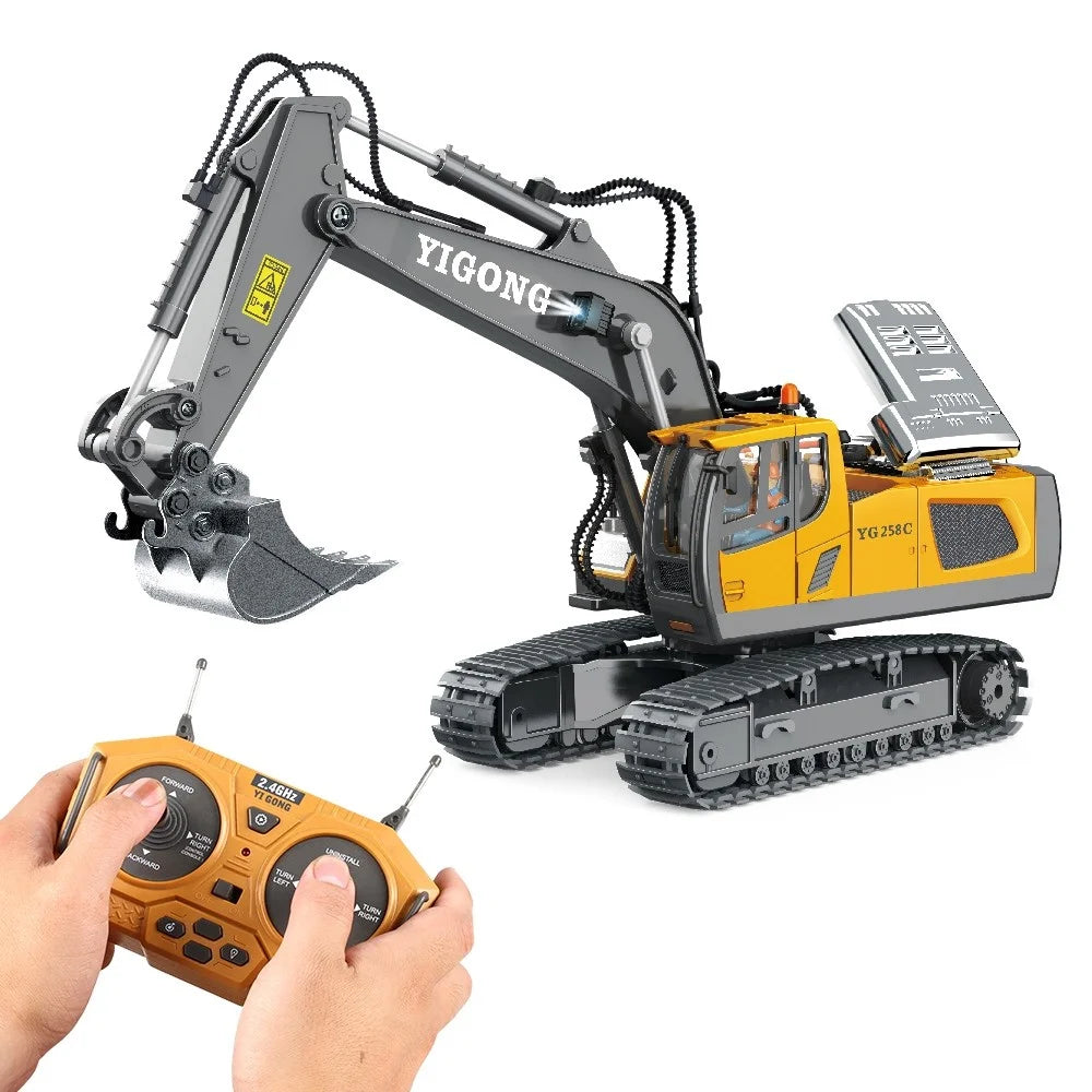 BC1043 11-Channel 2.4G RC Excavator 1 / 20 Scale Remote Control Excavator Metal Construction Vehicle Tractor Toys for Boys and Girls - Yellow / Grey - 2