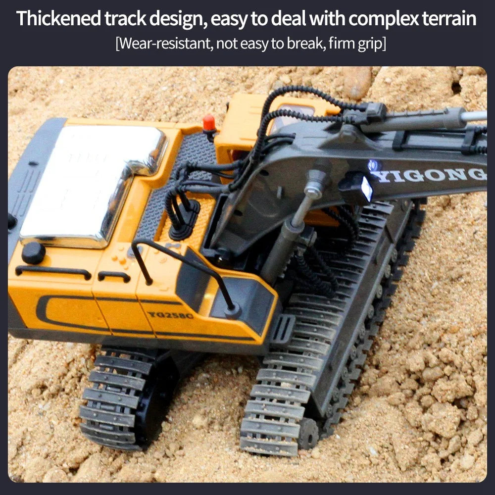 BC1043 11-Channel 2.4G RC Excavator 1 / 20 Scale Remote Control Excavator Metal Construction Vehicle Tractor Toys for Boys and Girls - Yellow / Grey - 4
