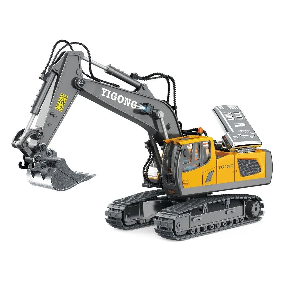 BC1043 11-Channel 2.4G RC Excavator 1 / 20 Scale Remote Control Excavator Metal Construction Vehicle Tractor Toys for Boys and Girls - Yellow / Grey - 7