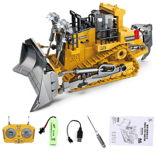 BC1045 Alloy RC Bulldozer 1 / 24 Scale 2.4G 9-Channel Dozer Front Loader Toy Metal Construction Vehicle with Light Sound for Kids - 1