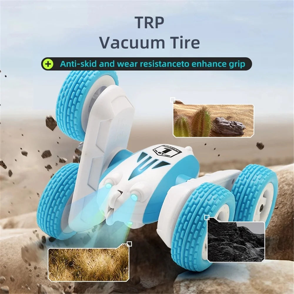 GT1 Mini 2.4G RC Car Double-Sided Stunt Drift Rolling Remote Control Off-road Car Children Boys Toy - Blue - 4