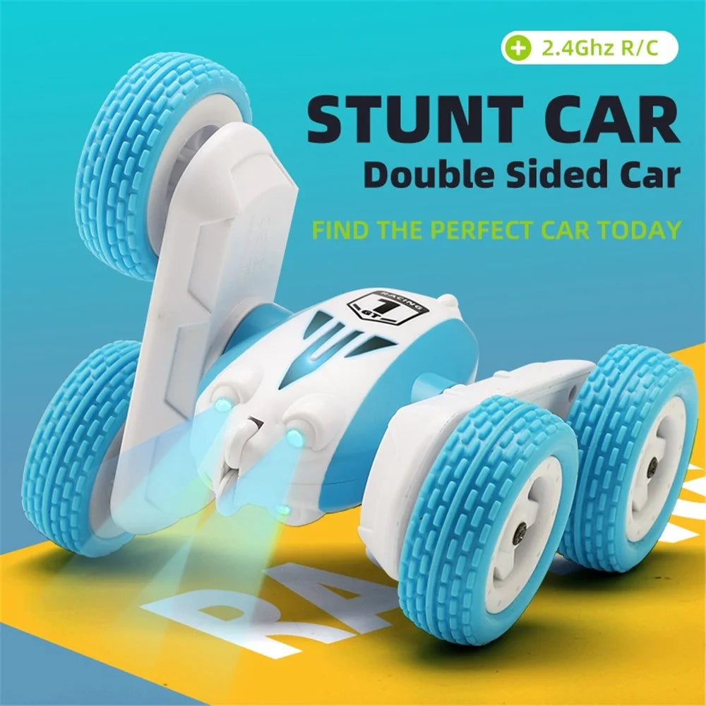 GT1 Mini 2.4G RC Car Double-Sided Stunt Drift Rolling Remote Control Off-road Car Children Boys Toy - Blue - 7