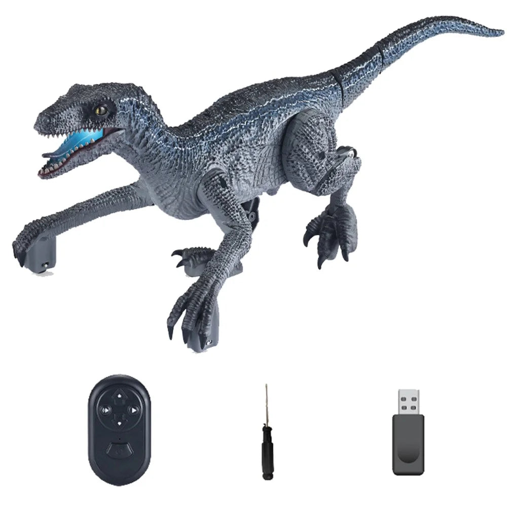 YT6699 2.4G RC Walking Dinosaur Robot Toy Remote Control LED Light Music Emulation Animal Children Toy - Silver / Blue - 1