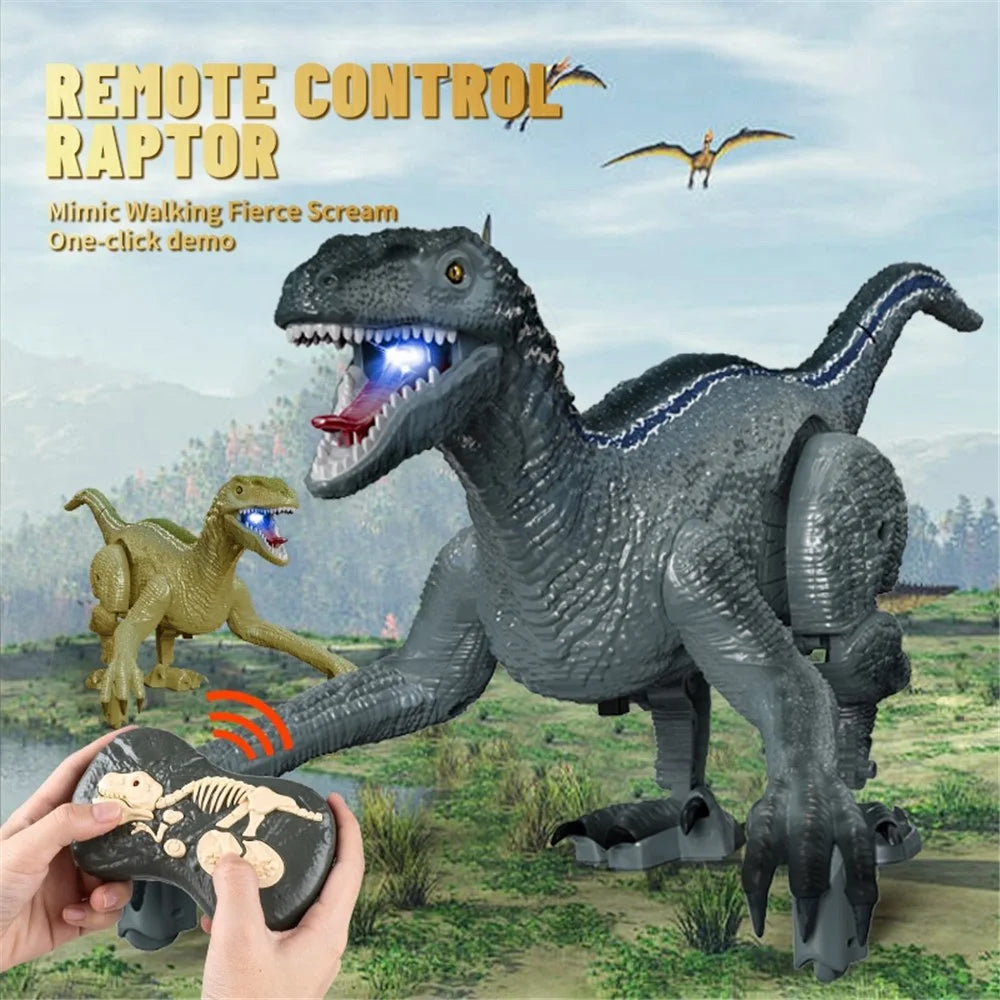 YT6699 2.4G RC Walking Dinosaur Robot Toy Remote Control LED Light Music Emulation Animal Children Toy - Silver / Blue - 2