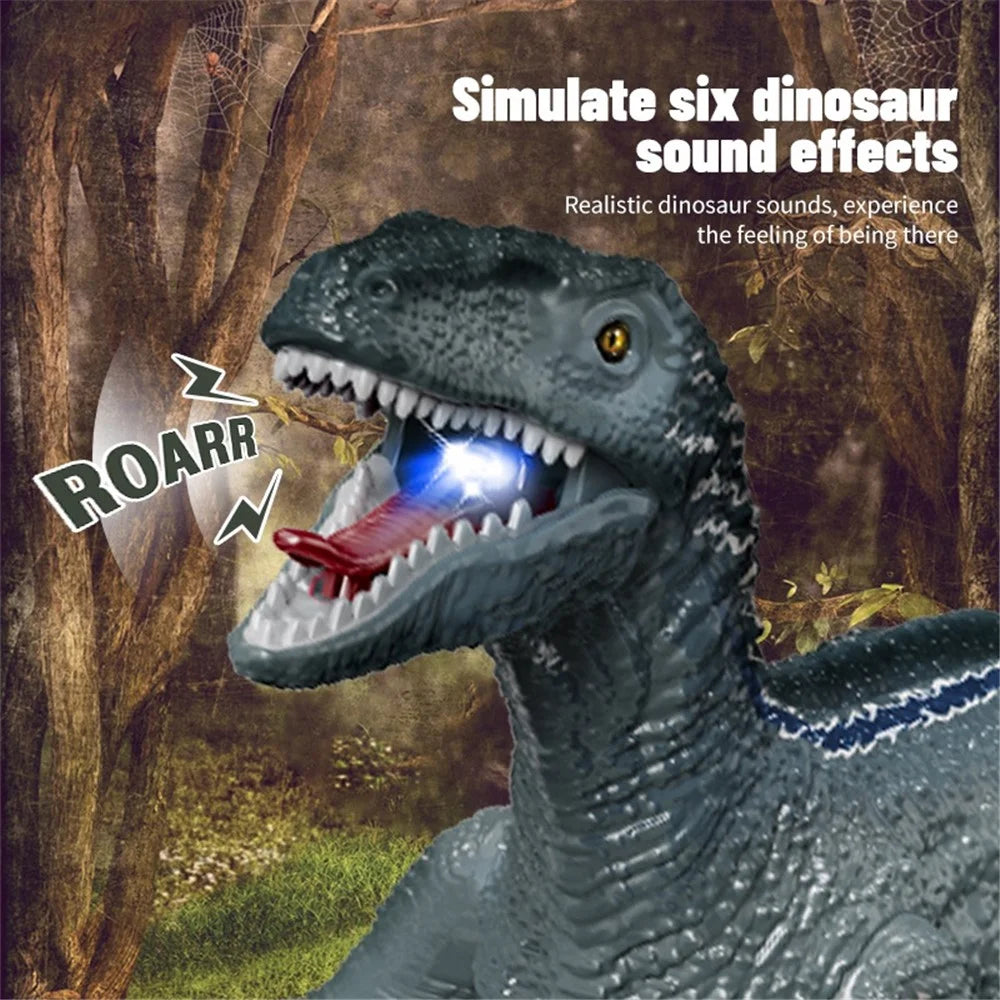 YT6699 2.4G RC Walking Dinosaur Robot Toy Remote Control LED Light Music Emulation Animal Children Toy - Silver / Blue - 3