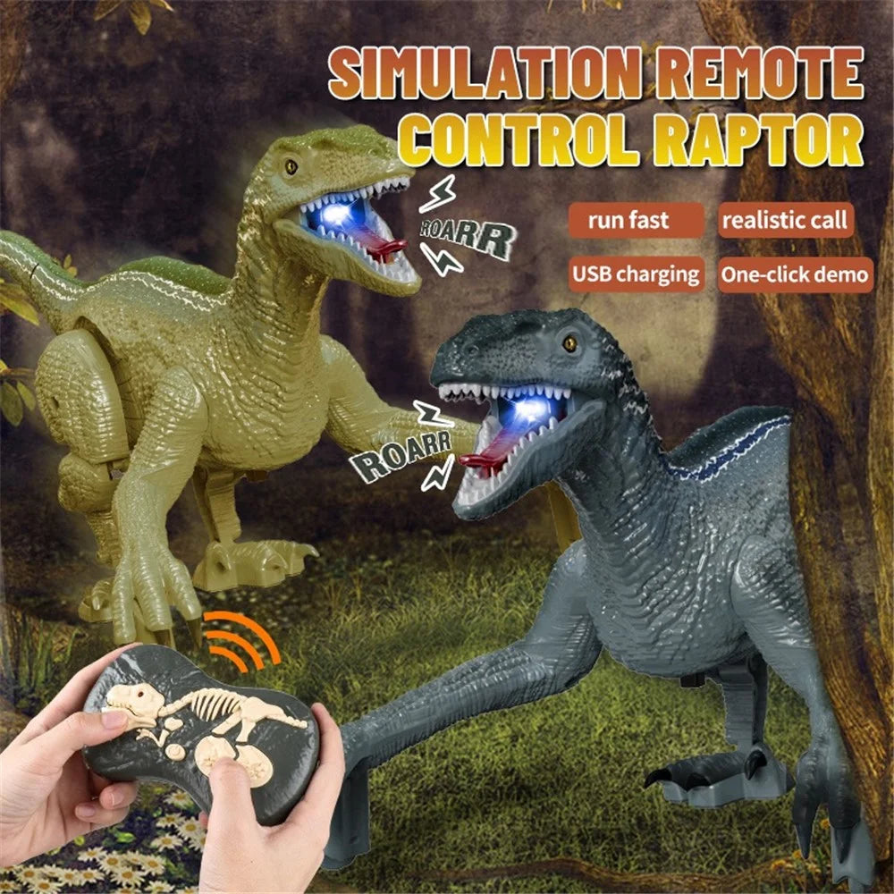 YT6699 2.4G RC Walking Dinosaur Robot Toy Remote Control LED Light Music Emulation Animal Children Toy - Silver / Blue - 5