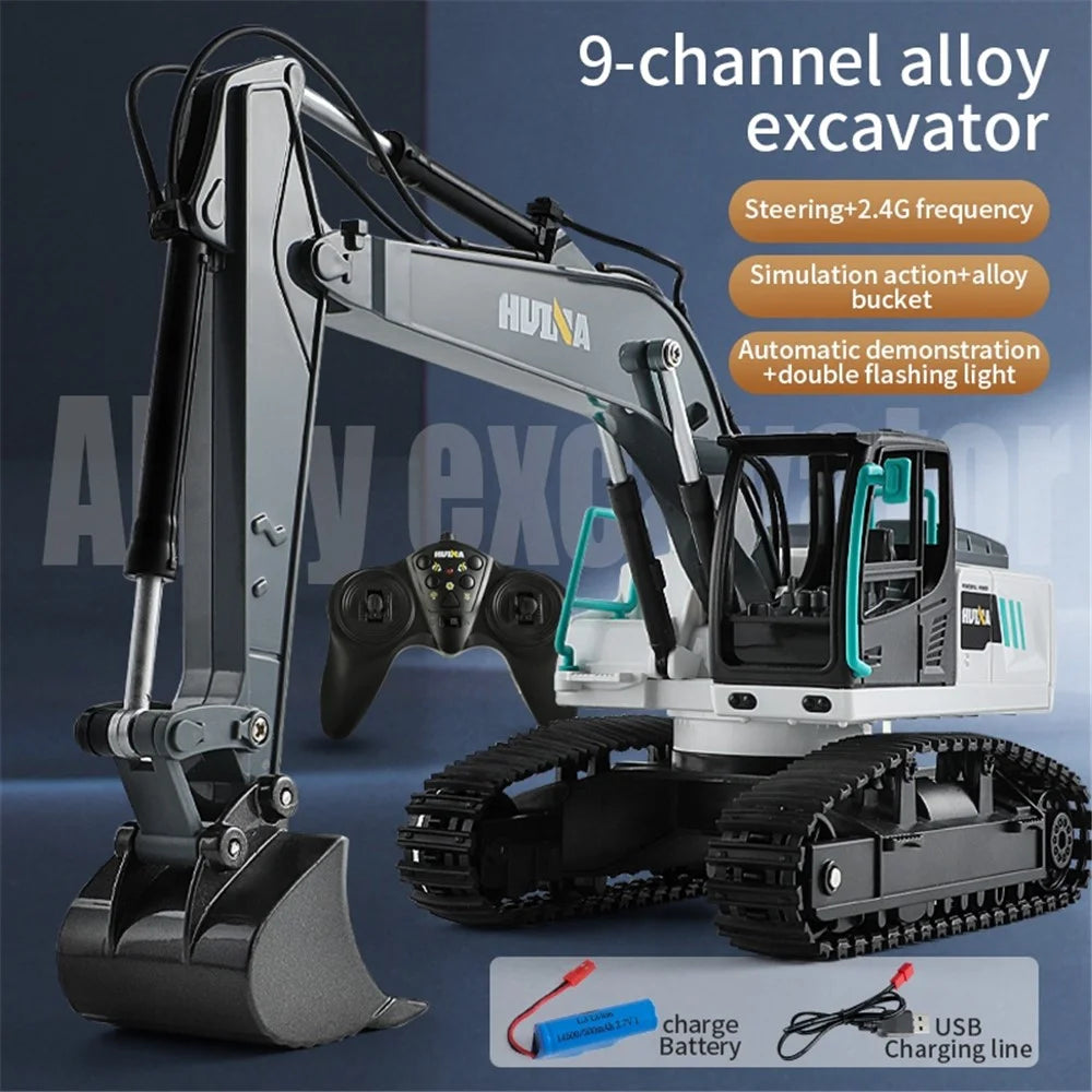 HUINA 1:24 Scale 9 Channels Remote Control Kids Simulation RC Excavator Toy Hobby Grade Construction Vehicle Children Gift - 2