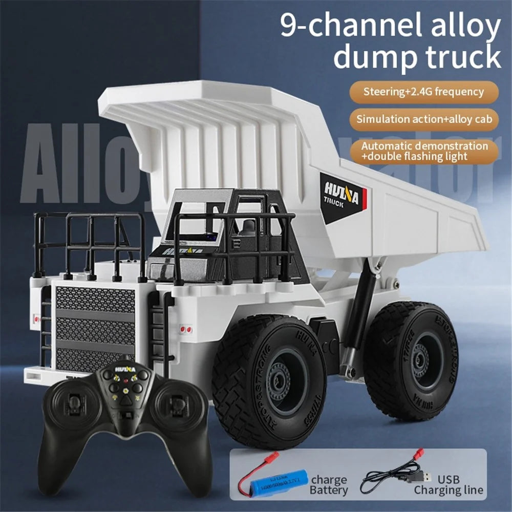 HUINA Kids Simulation 9 Channels Dump Truck Remote Control 1:24 Scale RC Toy Construction Vehicle Children Gift Remote Control Car Toy - 3