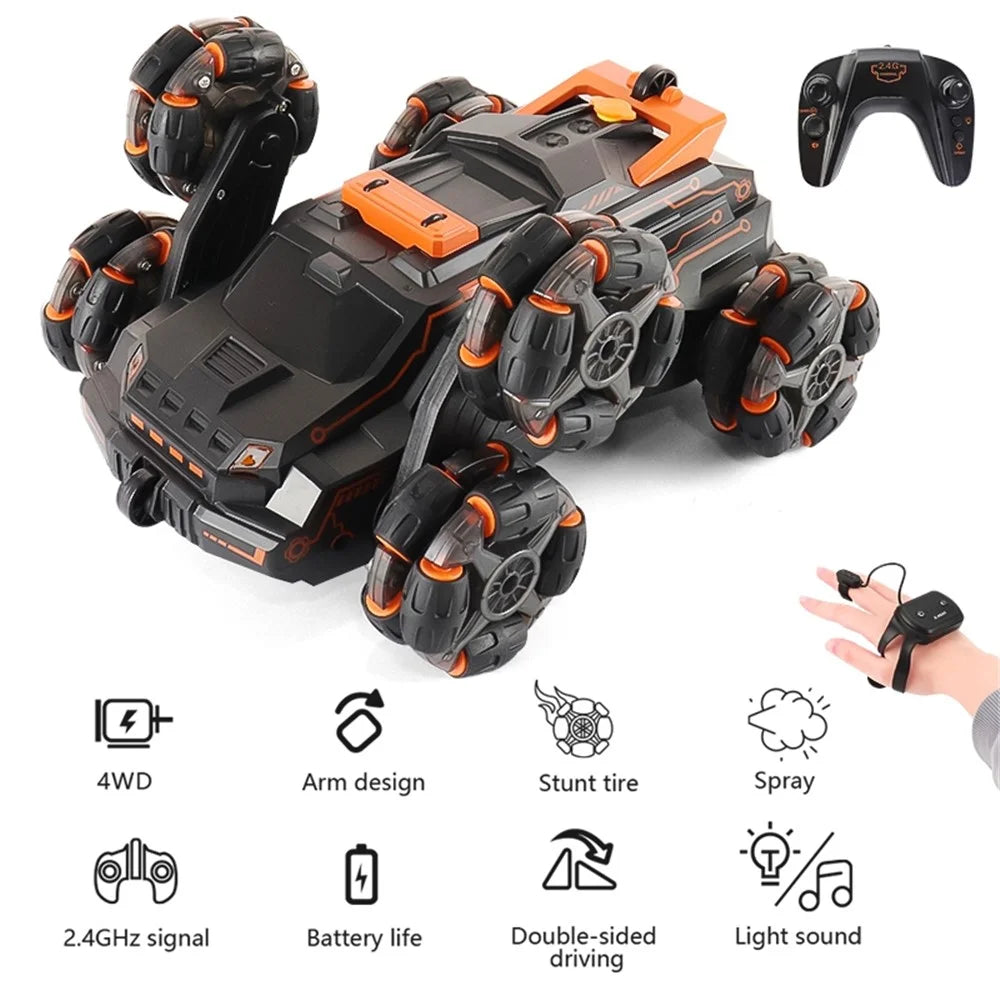 JJRC JC03 Children 4WD 2.4GHz RC Car 360-Degree Rotating Stunt Car Electric Vehicle Toy with Light / Spray Fog Function - Green - 4