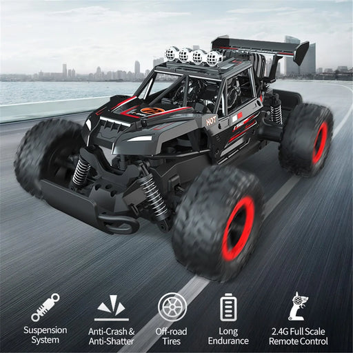 JJRC Q102 2.4G Full Scale Remote Control Racing Truck High-Speed Two-Wheel Drive Off-Road Vehicle Crash Resistance RC Car Toy - Black  /  Red - 2