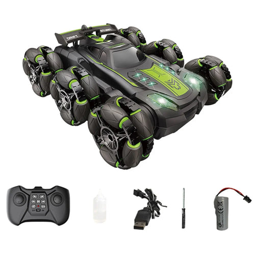 FC-2009A 2.4G Six-Wheel Spray Stunt Car RC Swing Arm Deformation Climbing Drift Car Model Toy for Kids - Green - 1