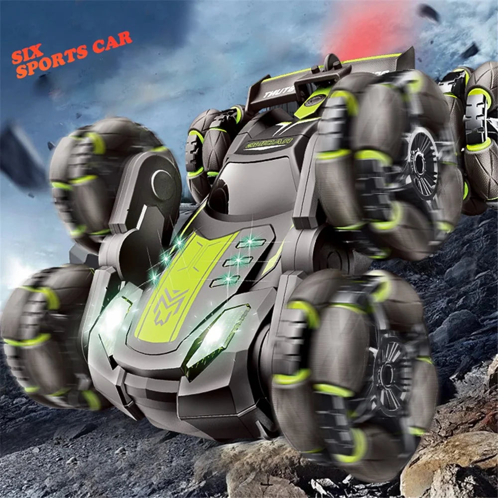 FC-2009A 2.4G Six-Wheel Spray Stunt Car RC Swing Arm Deformation Climbing Drift Car Model Toy for Kids - Green - 5