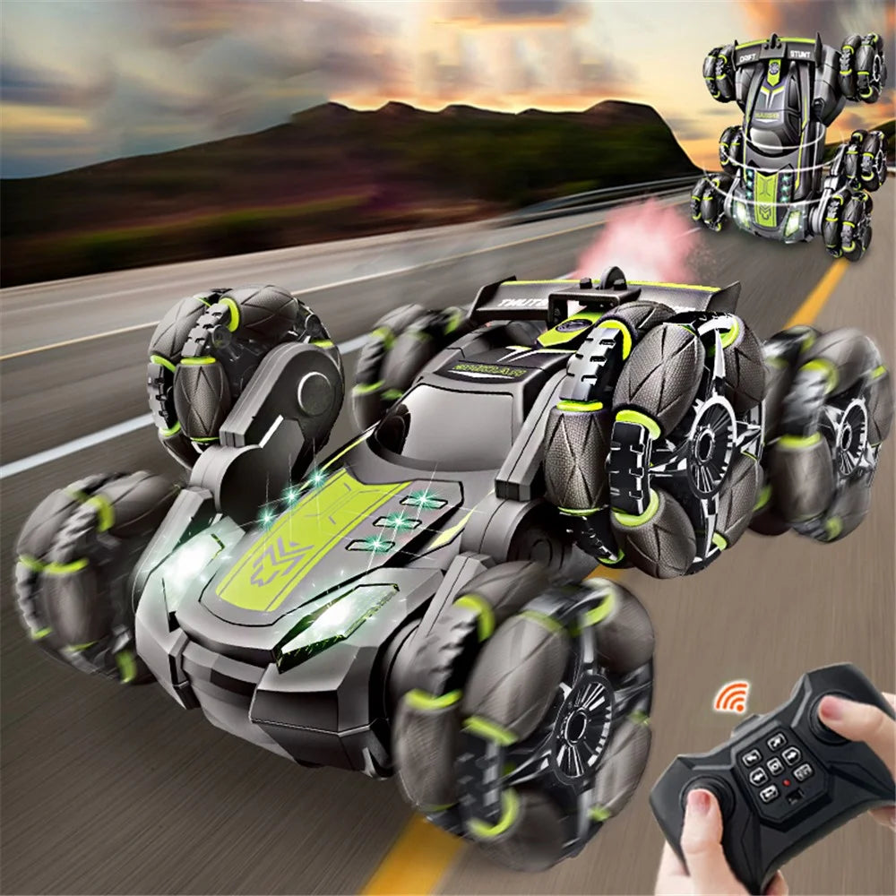 FC-2009A 2.4G Six-Wheel Spray Stunt Car RC Swing Arm Deformation Climbing Drift Car Model Toy for Kids - Green - 6