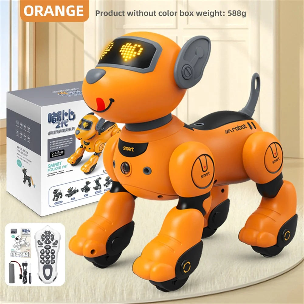 BG1536 Kids 2.4G Remote Control Dog RC Robotic Stunt Puppy Voice Control Toy Electronic Pet Dancing Programmable Robot - Orange - 3