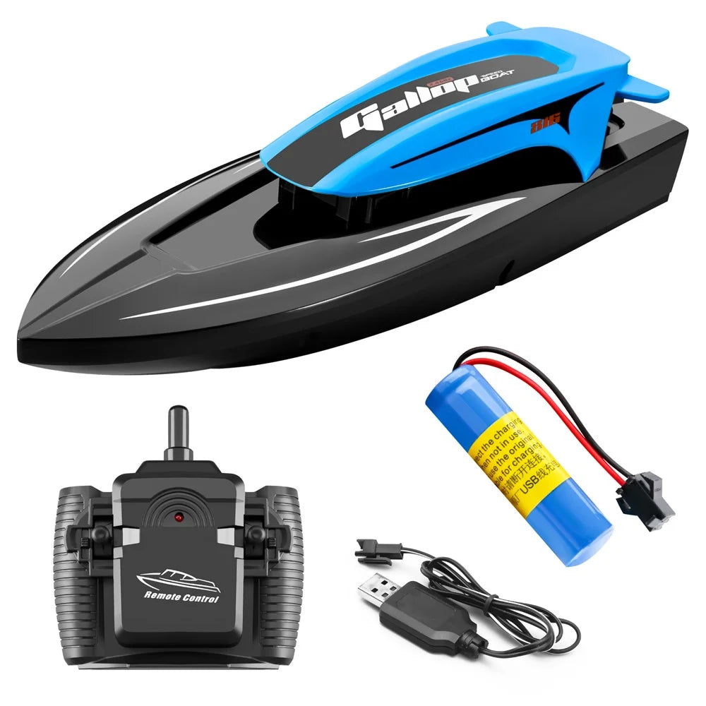 816 Kids RC Speedboat 2.4Ghz High Speed Remote Control Boat Water Toy with LED Light, 1 Battery - Blue - 1