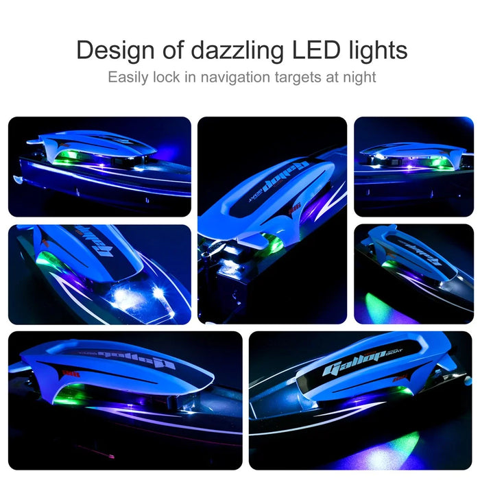 816 Kids RC Speedboat 2.4Ghz High Speed Remote Control Boat Water Toy with LED Light, 1 Battery - Blue - 2