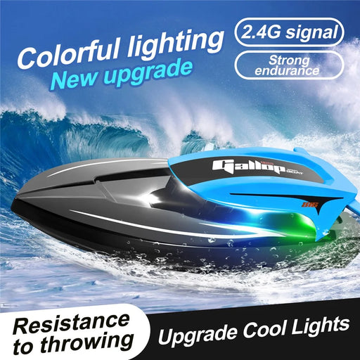 816 2.4Ghz RC Speedboat Children High Speed Remote Control Boat Water Toy with LED Light, 2 Batteries - Blue - 2