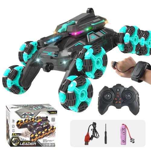 YL-86 2.4G RC Stunt Car for Kids Age Above 6 Dual Control Modes Off-Road Drift Cars Toy with LED Lights - Green - 1